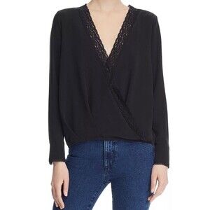 Generation Love Black Silk Parker Lace Trim Faux Wrap Blouse XL